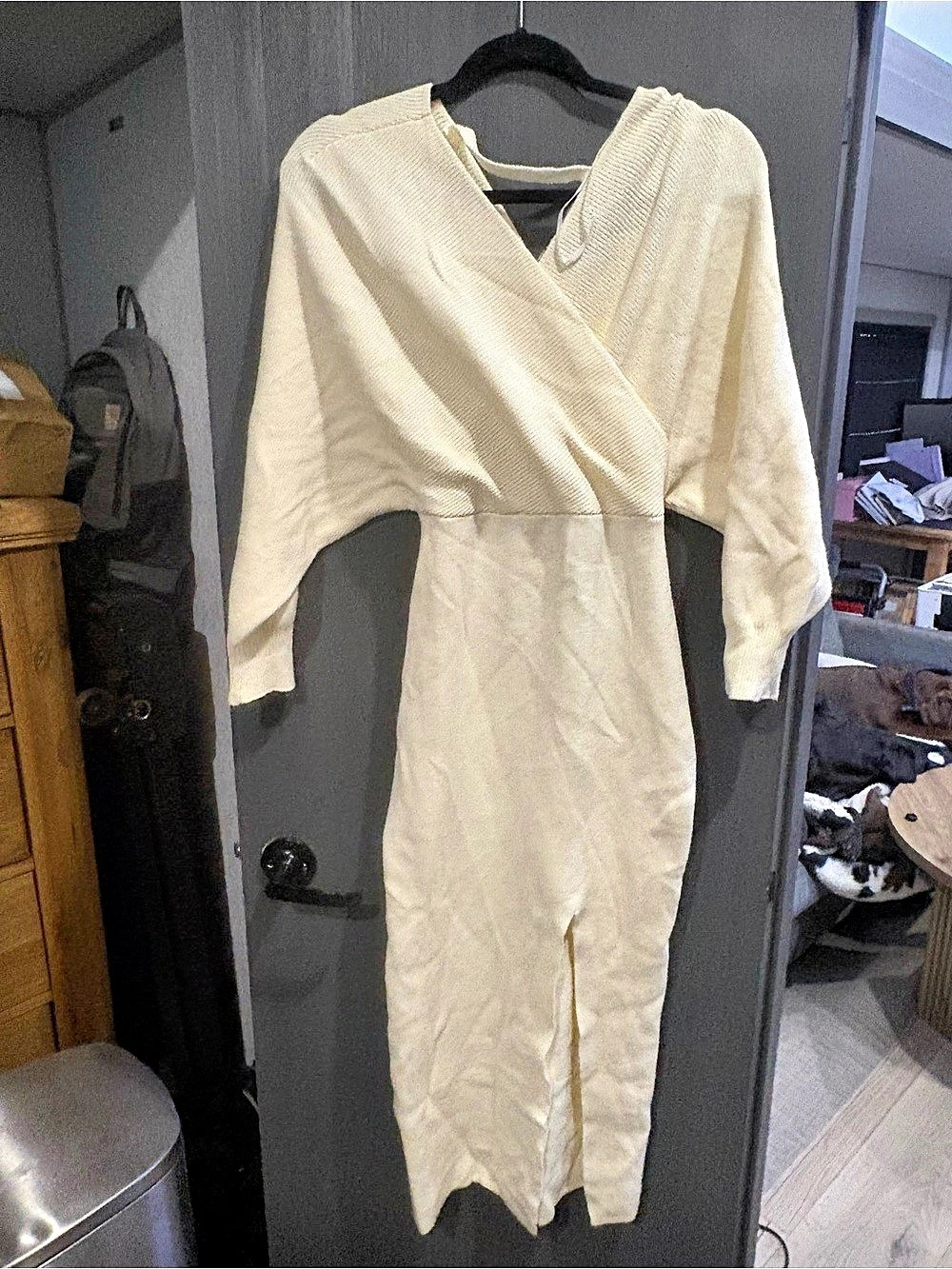 Lulus Wrap Sweater Dress in Cream Size Large